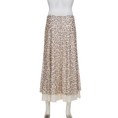 Cyflymder Fashion Leopard Print Double-Layered Long Skirt for Women New Trendy Slim Fit Ruffle Hem A-line Skirt Elegant Streetwear