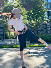 Cyflymder Women's Pattern Stitching High Waisted Straight Shorts Girl Vintage Knee Length Trousers Summer Female Fashion Cropped Pants