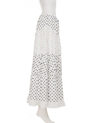 Cyflymder Sweet Patchwor Lace Ruched A-Line Skirts Holiday Casual Mid-Waisted Maxi Skirts Women Summer Fashion Streetwear