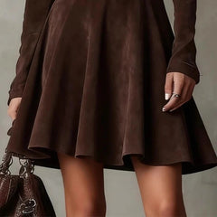 Cyflymder American Style Women's Mini Dress Solid Long Sleeve High Neck A-Line Party Dress Autumn Winter Slim High Street Dresses