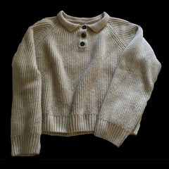 Cyflymder Women Cropped Polo Collar Knit Sweater Raglan Sleeve Button Pullover Thick Ribbed Knit Casual Four Seasons Daily Tops