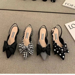 Cyflymder Spring New French Style Low Heel Bow Bag Head Sandals Women's Niche Dress Single Shoe Adult Simple Style Winter Fish Mouth