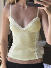 Cyflymder Elegant Floral Embroidered Tank Tops Stylish Sleeveless V-Neck Blouse Chic Lace Trimmed Camisole Fashionable Summer Shirts with