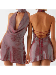 Cyflymder Women s Glitter V-Neck Dress Sleeveless Shimmering Sequin Embellished Bodycon Mini Dress Elegant Cocktail Party Dress