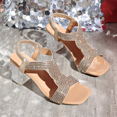 Cyflymder Summer Rhinestone Sandals Women Square Toe Buckle Strap Shoes 7CM Clear PVC Transparent High Heels Lady Party Dress Sandalias