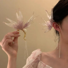 Cyflymder Summer Sweet Fairy Cosplay Hanfu Accessories Female Mermaid Earrings Ear Hook Elf Tassel Hair Accessories Photography Props