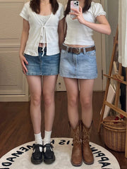 Cyflymder Denim Mini Cargo Skirts Women Summer Streetwear Casual Cotton Slim Low Rise Skirt Female Vintage Sweet Preppy Style Faldas Y2K