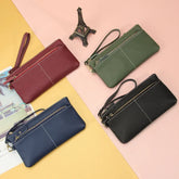 Cyflymder New Fashionable Simple Long Women's Wallet Fashionable Genuine Leather Handbag Korean Style Thin Car Sewing Line Zipper Handbag