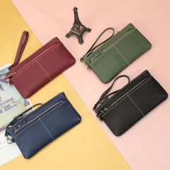 Cyflymder New Fashionable Simple Long Women's Wallet Fashionable Genuine Leather Handbag Korean Style Thin Car Sewing Line Zipper Handbag