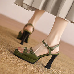 Cyflymder Summer Large Size Luxury Sandals Square Toe Low-Heeled Shoes With Strap Suit Female Beige Breathable Big Fashion Low-heeled