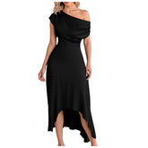 Cyflymder Irregular One Shoulder Long Dress For Wedding Short Sleeve High Waist Evening Party Dress Women Bodycon Sexy Cocktail Dress