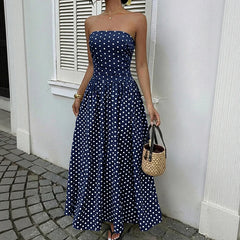 Cyflymder New Summer Date Party Elegant Retro Long Skirt Sleeveless Tube Top Polka Dot Dress