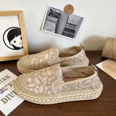 Cyflymder Shoes Black Flats Slip-on Tennis Female Ladies' Footwear Autumn Slip On Breathable Dress Fall Fisherman Fabric Lace Shoes Woman