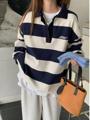 Cyflymder Harajuku Striped Sweatshirt Women Korean Style Preppy Pullover Female Fashion Polo Sweatshirt Ladies Casual Long Sleeve Top