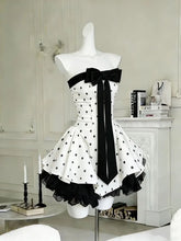 Cyflymder Elegant Temperament Bow Tube Top Dress New Waist Polka Dot Skirt
