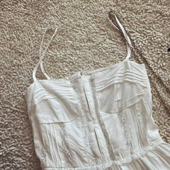 Cyflymder WHITE LACE TRIM SLEEVELESS dress women straps sexy tiered ruffled summer dress new 2025 sexy women party dresses