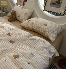 Cyflymder cute cartoon dog cherry brown plaid bedding set teen,twin full queen lovely cotton home textile sheet pillow case quilt cover