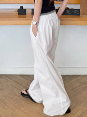 Cyflymder Casual Solid Wide Leg Pants Basic Button Mid-Waisted Straight Pants Women 2025 Streetwear Kpop Sporty Activewear Lady