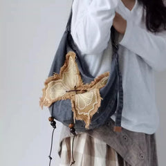 Cyflymder Patchwork Butterfly Vintage Hobo Bag Sweet Cool Girls Y2k Aesthetic Casual Shoulder Bags Women Streetwear Ins Crossbody Handbags