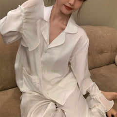 Cyflymder Women Pink Pajamas Set Sweet Lotus Leaf Sleeve Shirt&pants Rayon Homewear Girl Loose Nightwear Pyjamas 2Pcs Outfit Loungewear