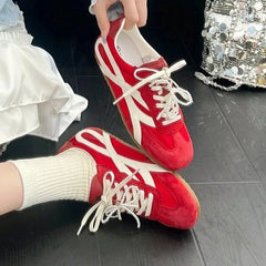 Cyflymder Women Eyelet Lace-up Round Toe Colorblock Sneakers Autumn Women Casual Daily Flats Shoes 2025 Korean Style Spring Autumn