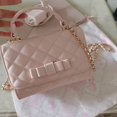 Cyflymder Japanese Sweet Bow Handbag Women Diamond Pattern Chain Leather Large Capacity Shoulder Bag Ladies Fashion Pink Crossbody Bag New