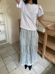 Cyflymder Oxygen Girl Retro Polka Dot f-length Skirt with Pleated Lace Elastic Waist A-line Mid-length Commute Sle Summer 2025