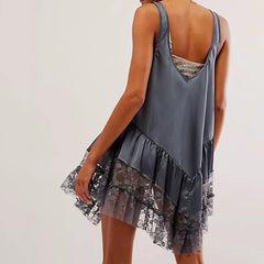 Cyflymder Women's Y2k Spaghetti Strap Lace Mini Dress Sleeveless Scoop Neck Ruffle Flowy Short Dress Lightweight Party Dress