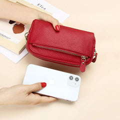 Cyflymder Genuine Leather Women Double Zip Wallet new Ladies Clutch Purse Cowhide Wristlet Bag Coin Purse Fashion Mobile Phone Bags