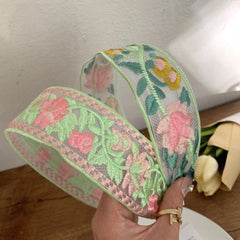 Cyflymder New Summer French Embroidery Rose Floral Hairband Sweet Lace Wide-brimmed Headbands Headwear for Women Girl Hair Accessories