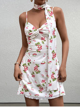 Cyflymder Women's Adjustable Straps V Neck Print Mesh Mini Dress Cross-Chest Double Layer Fashion Club Party Short Dresses White