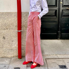 Cyflymder Women's Striped Print Loose Wide Leg Trousers Summer Fall Casual High Waist Loose Fit Long Pants with Pockets for Streetwear