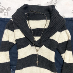 Cyflymder Women Y2K Striped Sweater Vintage Long Sleeve Knitted Pullover Grunge Aesthetic Autumn Winter Stripe Streetwear Casual Knit Top