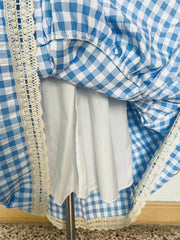 Cyflymder Summer Women's Splicing Blue Plaid A-line Thin Skirt Young Girl Vintage Female High Waist Loose Calf-length Fashion Skirts