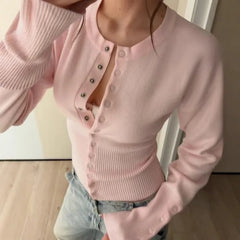 Cyflymder new qutumn winter sweet all match women o neck long sleeve sweater y2k classic fashion commuter cardigan simple slim jumper