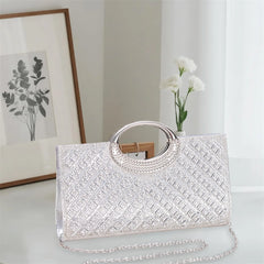 Cyflymder Luxury Crystal Embellished Clutch Purse with Detachable Chain Strap and Matching Hairband for Special Occasions
