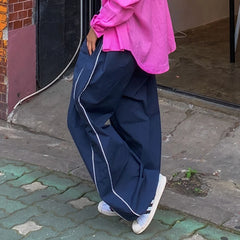 Cyflymder Women's Streetwear Pants Y2K Vintage Low Rise Baggy Sweatpants Elastic Waist Loose Casual Trousers Straight Leg Aesthetic Fall