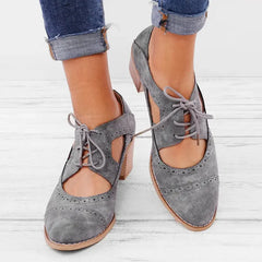 Cyflymder Summer Vintage London Brogue Shoes Women Lace Up Sandal Chunky High Heels Cut-Outs Female Casual Footwear Shoes