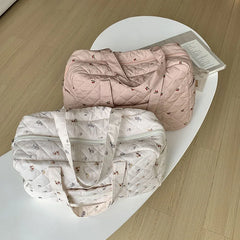 Cyflymder Portable Duffle Luggage Travel Bag Cherry Quilted Cotton Mommy Handbag Large Capacity Shoulder Bags For Women