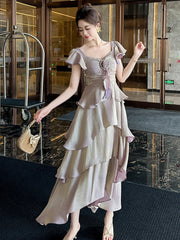 Cyflymder Sweet Holiday Long Dress Women Vacation Clothes Sexy Chic Bright Silk Tie Flowers Ruffles Maxi Robe Evening Party Prom Vestidos