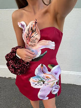 Cyflymder Lady Elegant Strapless Waist Banquet Dress Fashion Sleeveless Hollow Cocktail Dresses Casual Floral Print Backless Holiday Dress