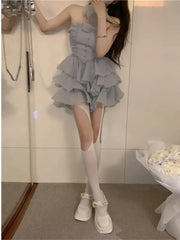 Cyflymder Summer Lace Chiffon Short Puff Sleeve Square Collar Party Elegant Dresses For Women Sweet Slim Princess Dress Prom Dress