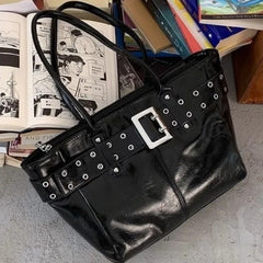 Cyflymder Korean Minimalist Design Tote Bag Women Belt Decoration Large Capacity Shoulder Bag Ladies Fashion Commuter Handbag Underarm Bag