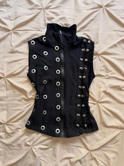 Cyflymder Black Metal Ring Decorative Sleeveless Vest Unisex Summer Y2k Niche Design Slim-fitting Vests Top Ins