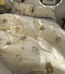 Cyflymder Cute cartton bear dog heart cherry polka dot bedding set,twin full queen cotton home textile bed sheet pillow case duvet cover