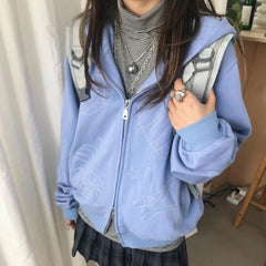 Cyflymder Y2k Aesthetic Grunge Solid Hooded Hoodies Harajuku Vintage Double Zipper Hoody Jacket Autumn Embroidery Casual Sweatshirt