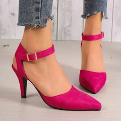 Cyflymder Elegant Flock High Heels for Women Solid Color Buckle Slingback Women's Sandals Sexy Stiletto Heel Banquet Office Shoes Female