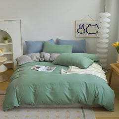 Cyflymder 2-side Solid Color Brush Fabric Bed Set 4 Pieces Duvet Cover Pillowcase Bedding Set Bed Sheet Quilt Cover Single Queen King Size