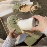 Cyflymder French-style Bow Lady Mary Jane Shoes - Spring/Summer Fashionable Open-toe High Heels with Lace Trim, Sweet Style, Single Shoe