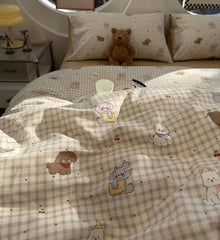 Cyflymder cute cartoon dog cherry brown plaid bedding set teen,twin full queen lovely cotton home textile sheet pillow case quilt cover